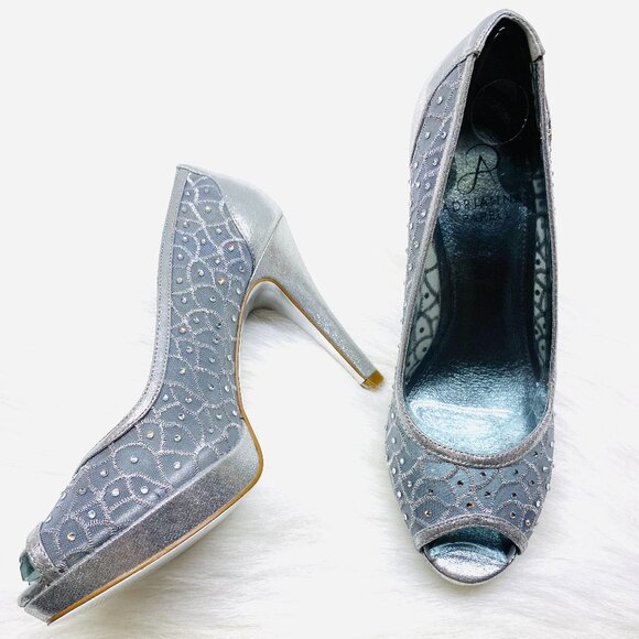 Adrianna Papell Shoes - Adrianna Papell Size 5.5 M Foxy Silver Sterling Peep Toe Heels NEW!!!